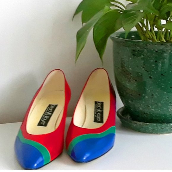 Italian Leather Color-Block High Heel SZ 7 Shoe - Picture 2 of 4